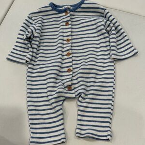 Lemonade Striped Blue and White Button One Piece 3-6m